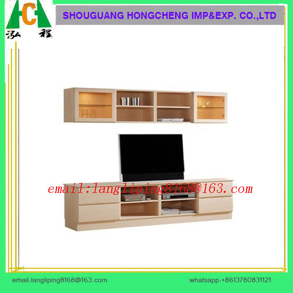 Wooden TV Stand with Bookcase