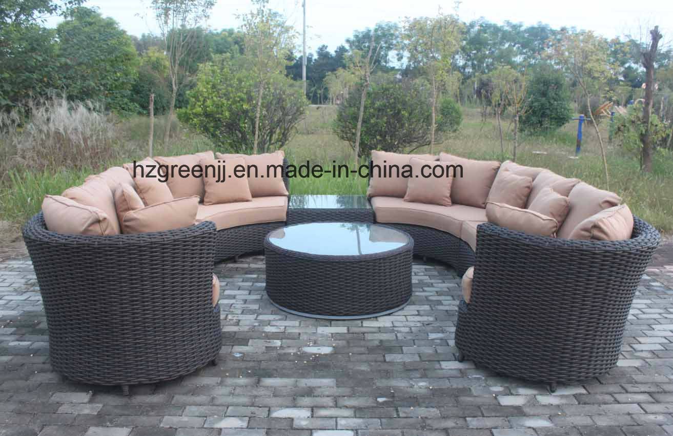6 Pieces Curved Sectional Sofa Set Weave Rattan Furniture
