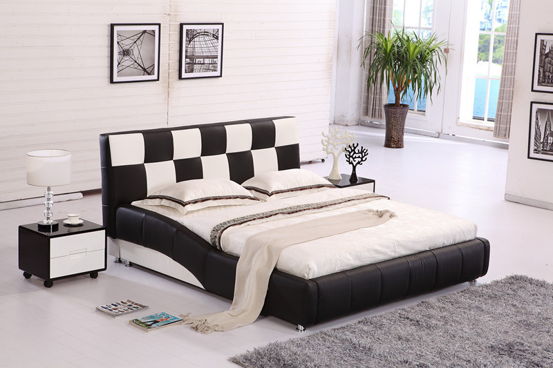 Contemporary Platform Genuine Leather Bed
