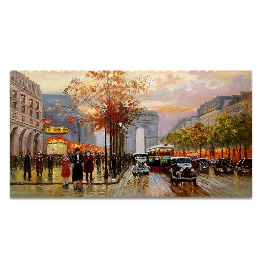 Framed Canvas Art Handmade Impressive Paris Street Oil Painting for Decoration