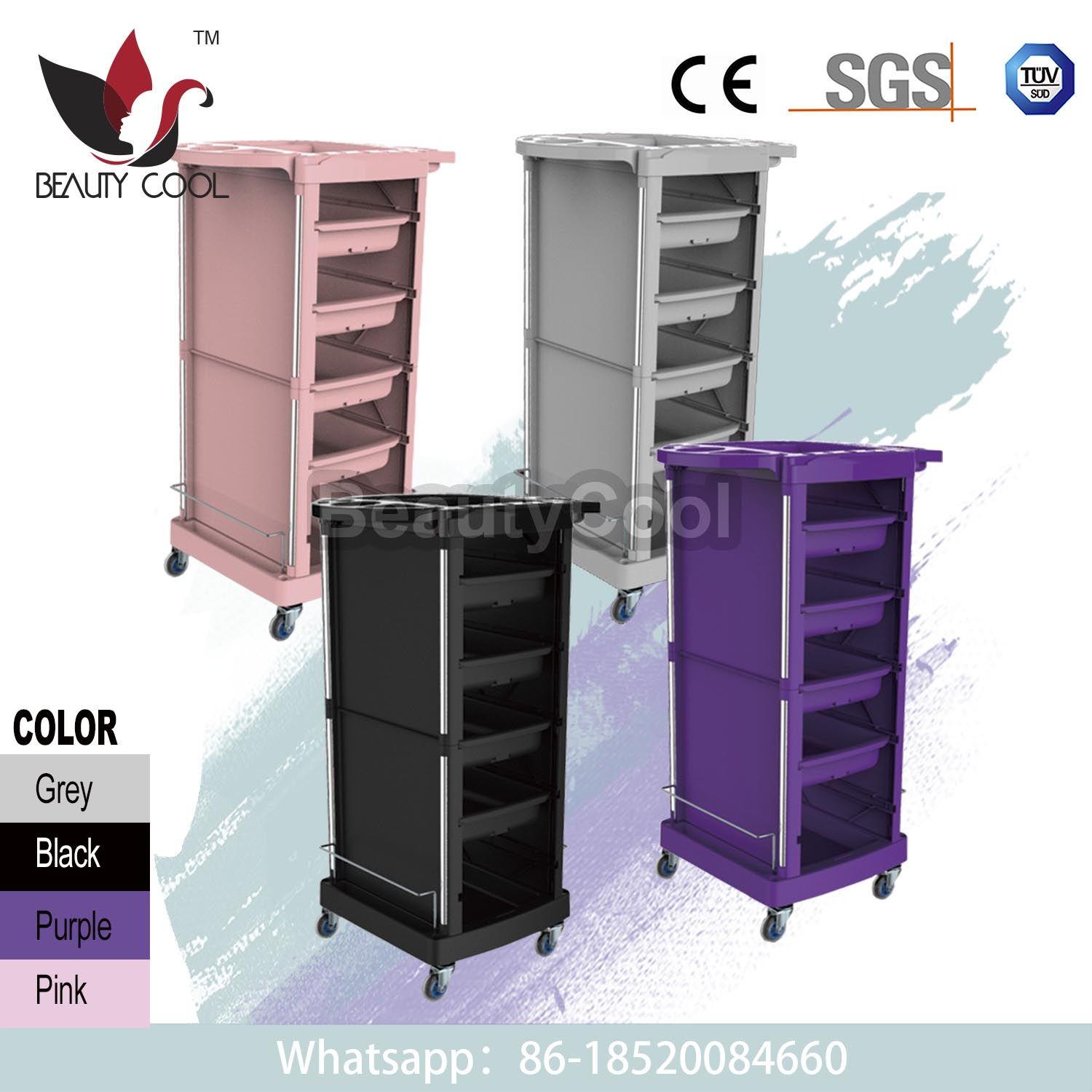 4 Color Plastic Hair Salon Cart Trolley