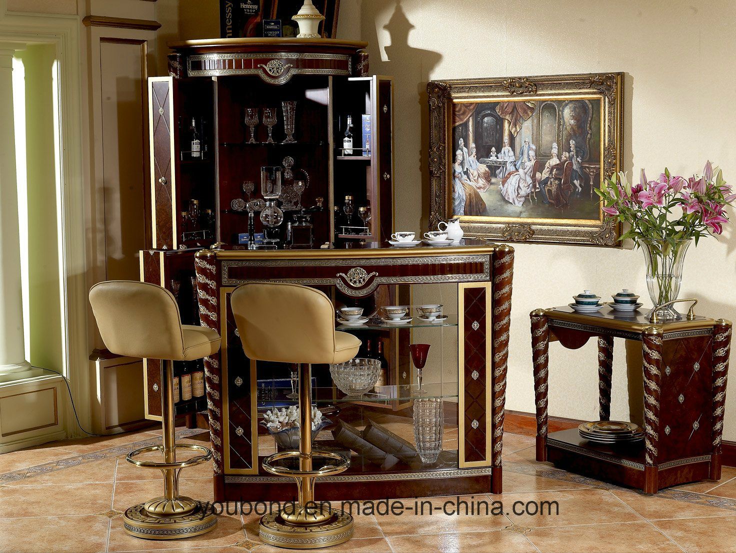 0026 Conicalness Legs Classical Royal Brown Color Bar Table
