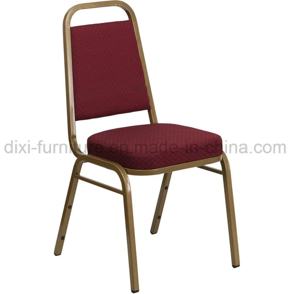 Hotel Furniture Trapezoidal Back Stacking Banquet Chair with Burgundy Patterned Fabric and Mould Foam