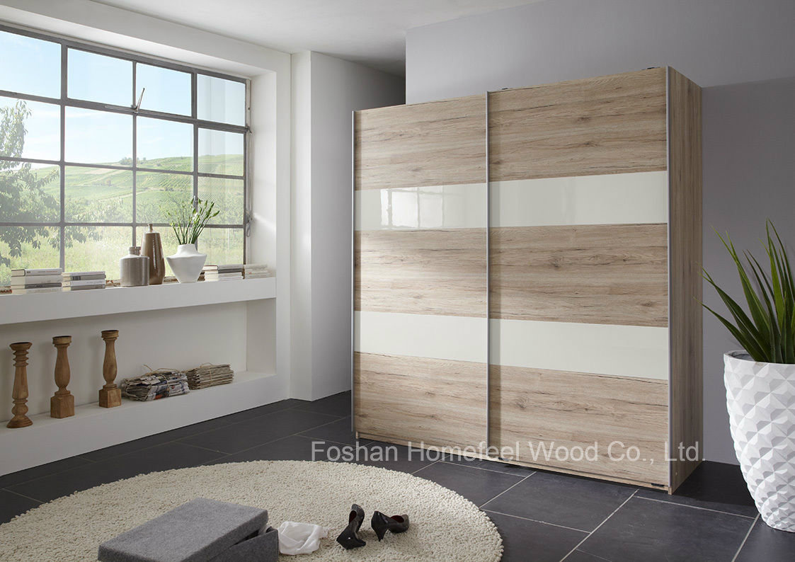 Modern Sliding Door Wardrobe with Art Glass (HF-EY089)