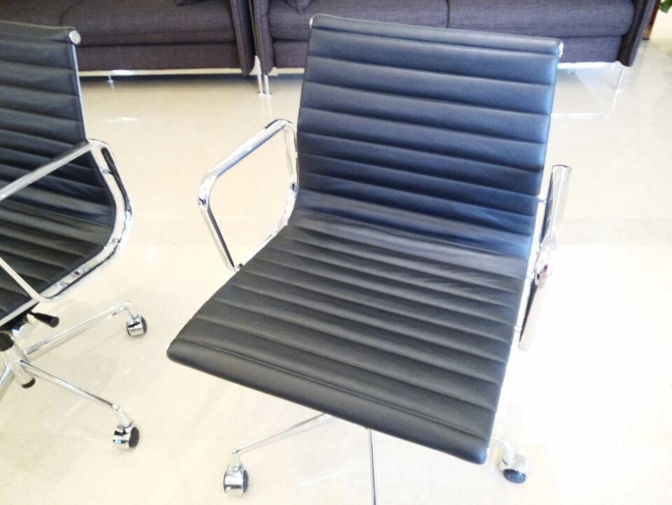 Modern Leather Low-Back Ribbed Chair