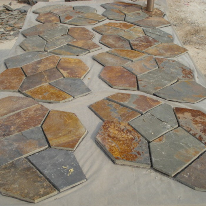 Natural Stone Rusty Meshed Slate Paving Tile for Outdoor