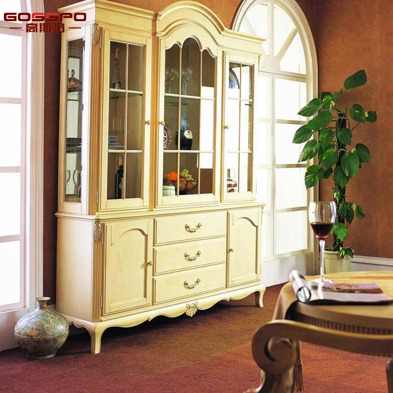 Antique White Teak Wood Wine Cabinet (GSP19-019)