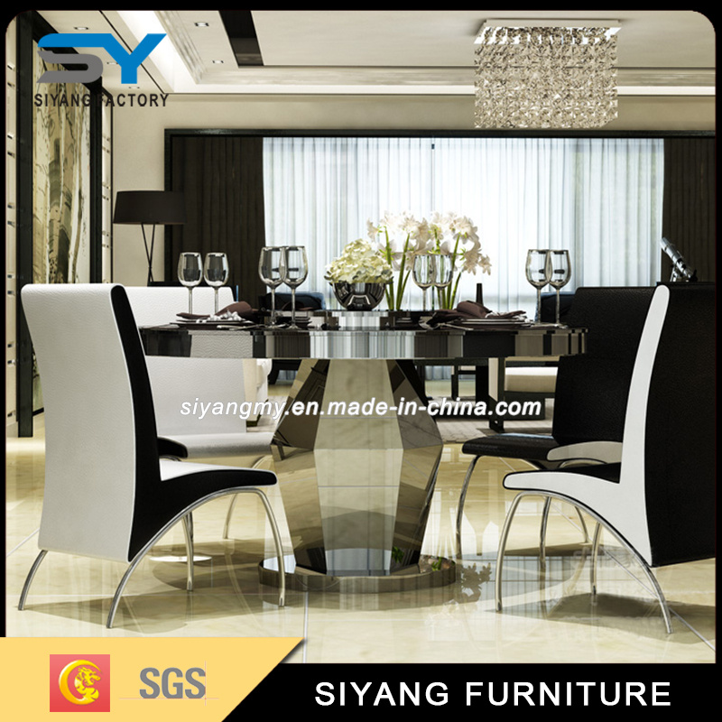 Black Glass Round Dining Table with Rotating Centre