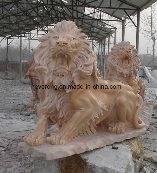 Cheap Beige Marble Statues Life Size Stone Lion Sculpture for Sale