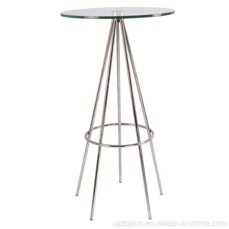 Bistro Glass High Round Bar Table with Stainless Legs (SP-BT650)