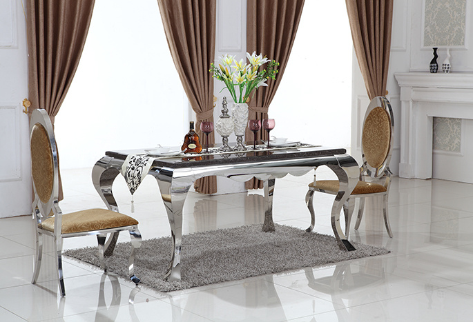 Dining Room Chinese Stainless Steel Glass Modern Furniture / Italian Table with Eight Chairs