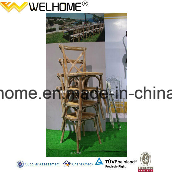Solid Oak Wood Stackable Cross Back Chair for Wedding