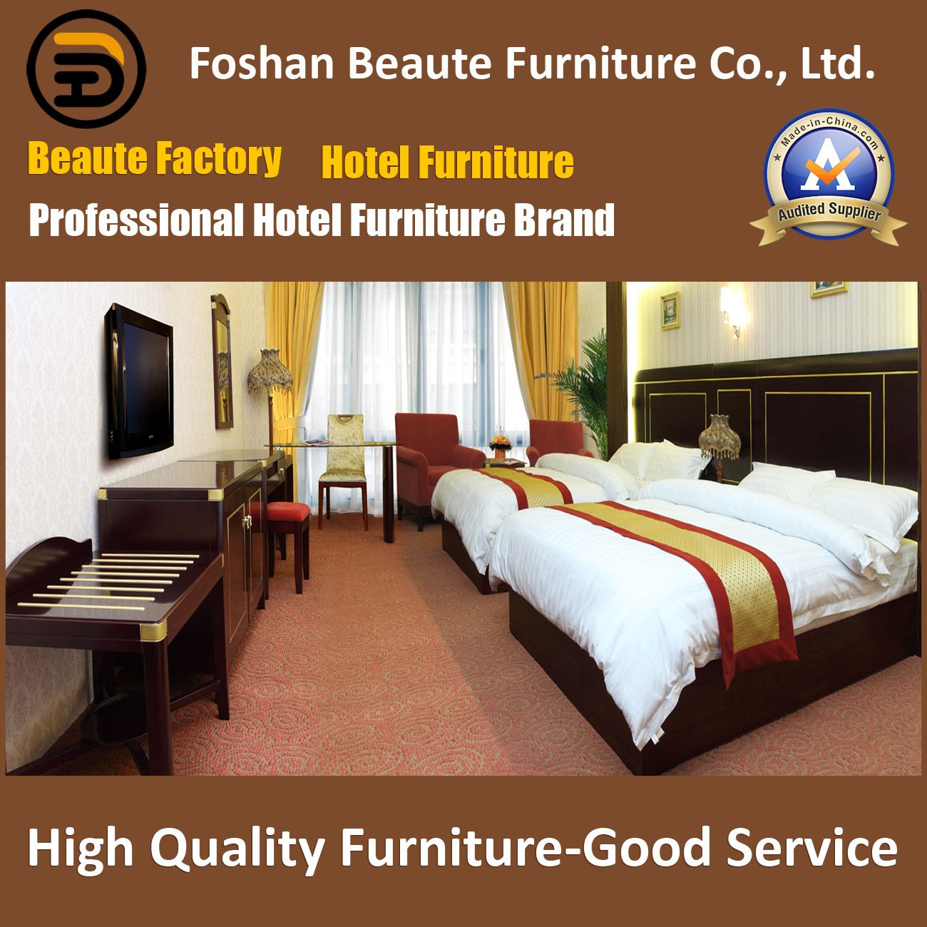 Hotel Furniture/Luxury Double Bedroom Furniture/Standard Hotel Double Bedroom Suite/Double Hospitality Guest Room Furniture (GLB-0109876)