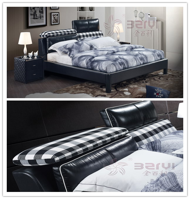 China Modern Bedroom Furniture Nice Soft Leather Bed with Headboard