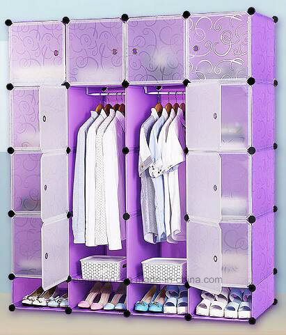 Living Room Wardrobe Cabinet Sale, Plastic Wardrobe with Clothes Hanger Pole, Cheap Folding PP Panel DIY Bedroom Wardrobes (EP-06)