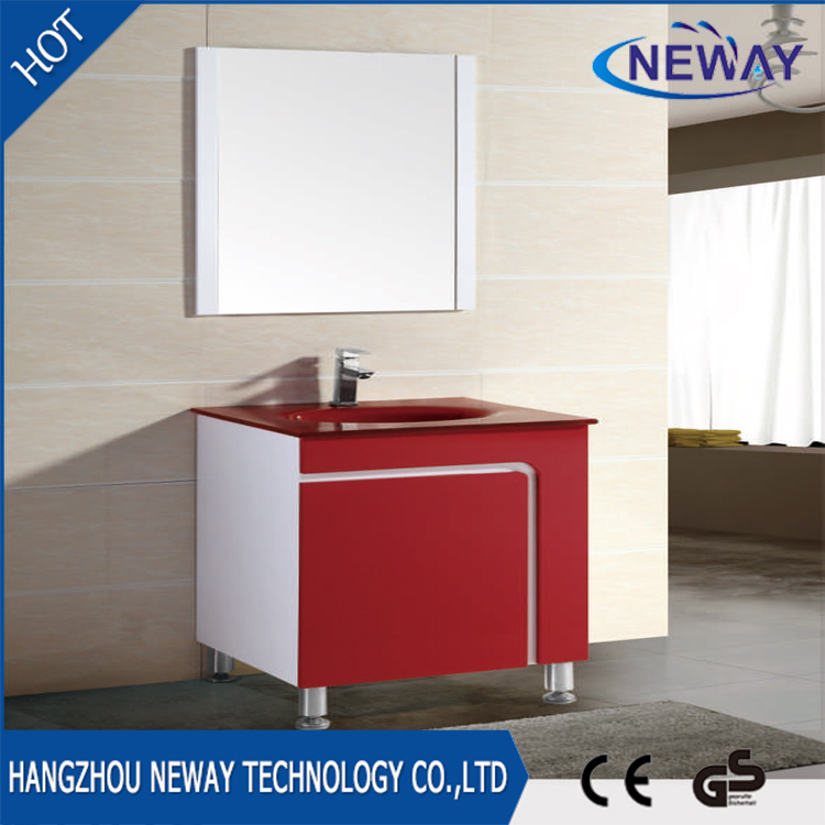 Red and White Floor Stand Small Size Bathroom Cabinet PVC