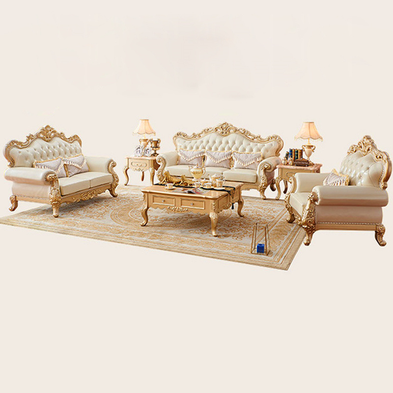 Real Leather Sofa with Coffee Table for Home Furniture (533A)