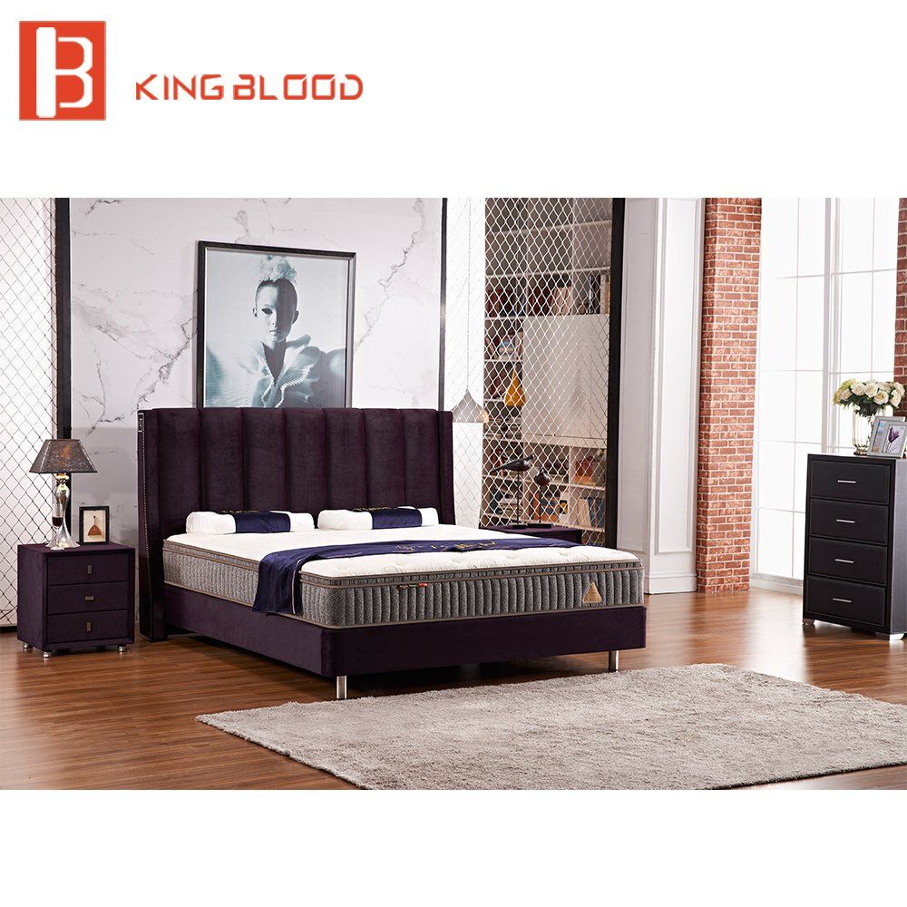 Foshan Green Color Fabric Upholstery Wooden Divan Carved Bed Designs for Bedroom
