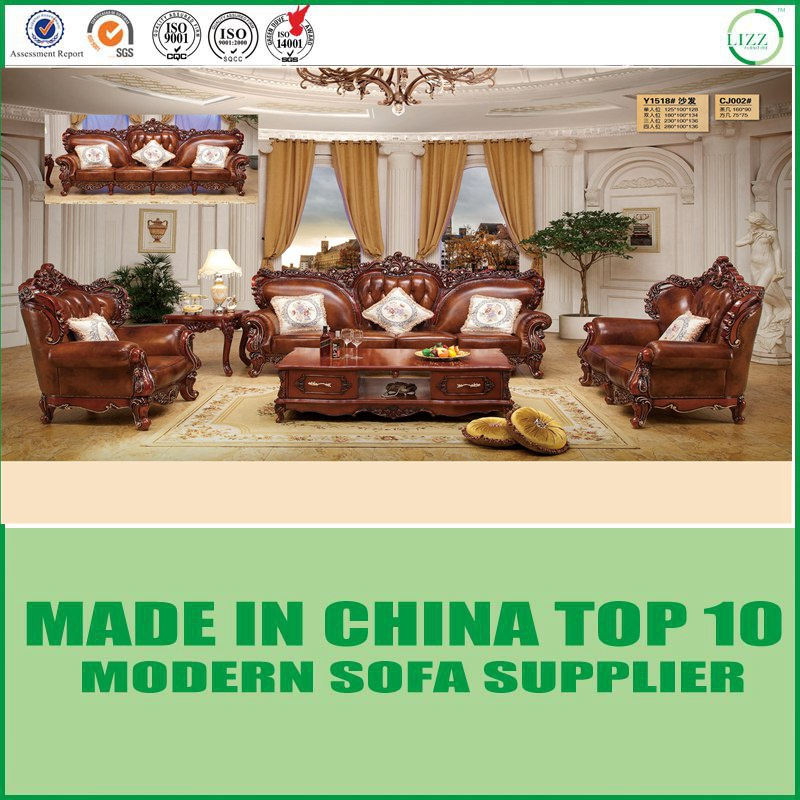 Home Chesterfield Carved Wooden Furniture Italian Leather Sofa