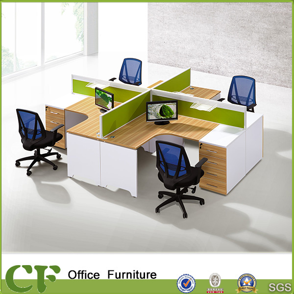Fabric Partition Curve L Shape Office Workstation for 4 Employees