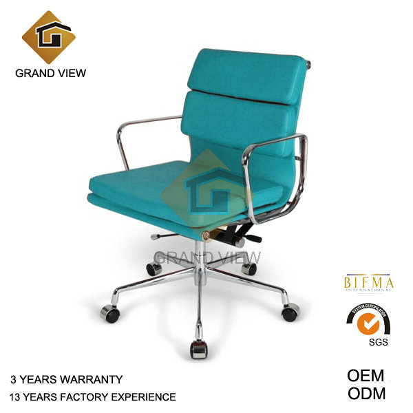 Blue Leather Swivel Meeting Visitor Chair (GV-EA217)