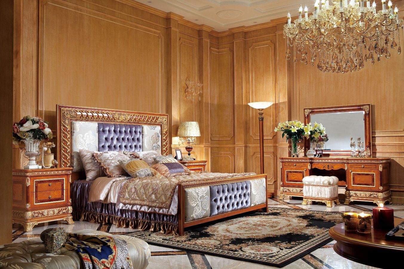 0062-2 Europ Classic Solid Beech Wood Bedroom Furniture for Villa