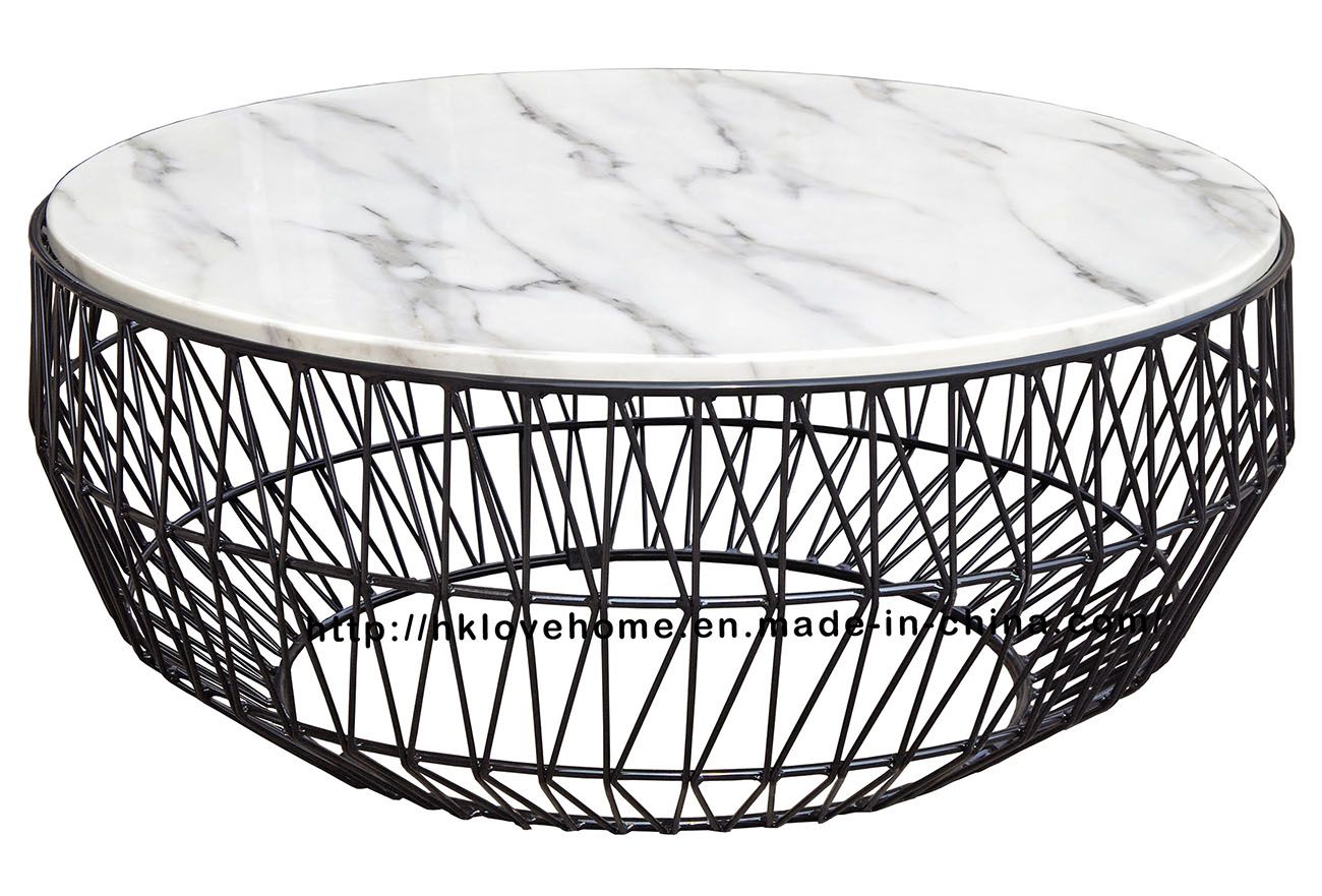 Morden Industrial Coffee Black Metal Wire Marble Top Table