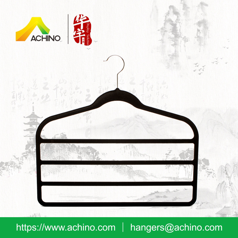 Four Layers Black Velvet Hanger for Pants (FH101)