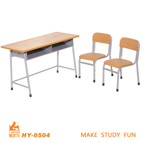 Preschool Wood Classroom Furniture Double Desk with Chairs