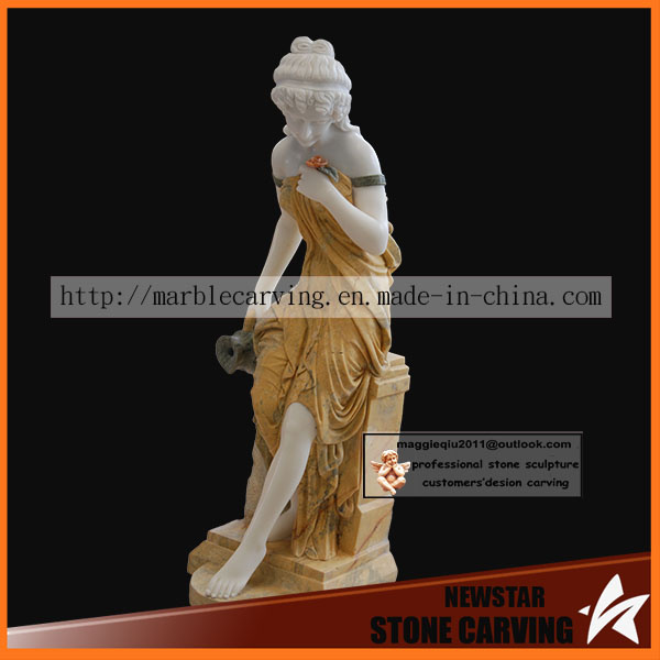 Color Clothes Stone Woman Statue Resting with Bottle