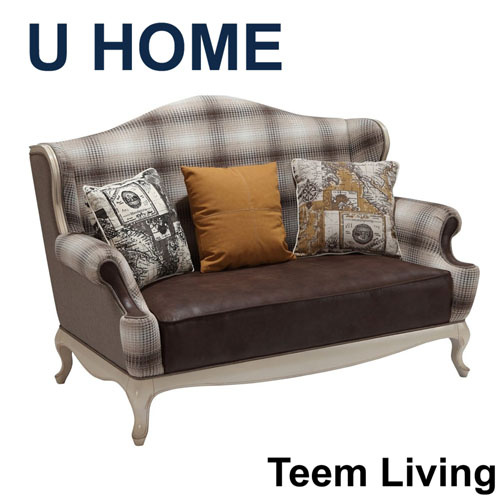 French Style Home Furniture Wooden Single Leather Sofa