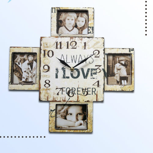 Antique Handmade Wooden Square Clock for Home Decoration