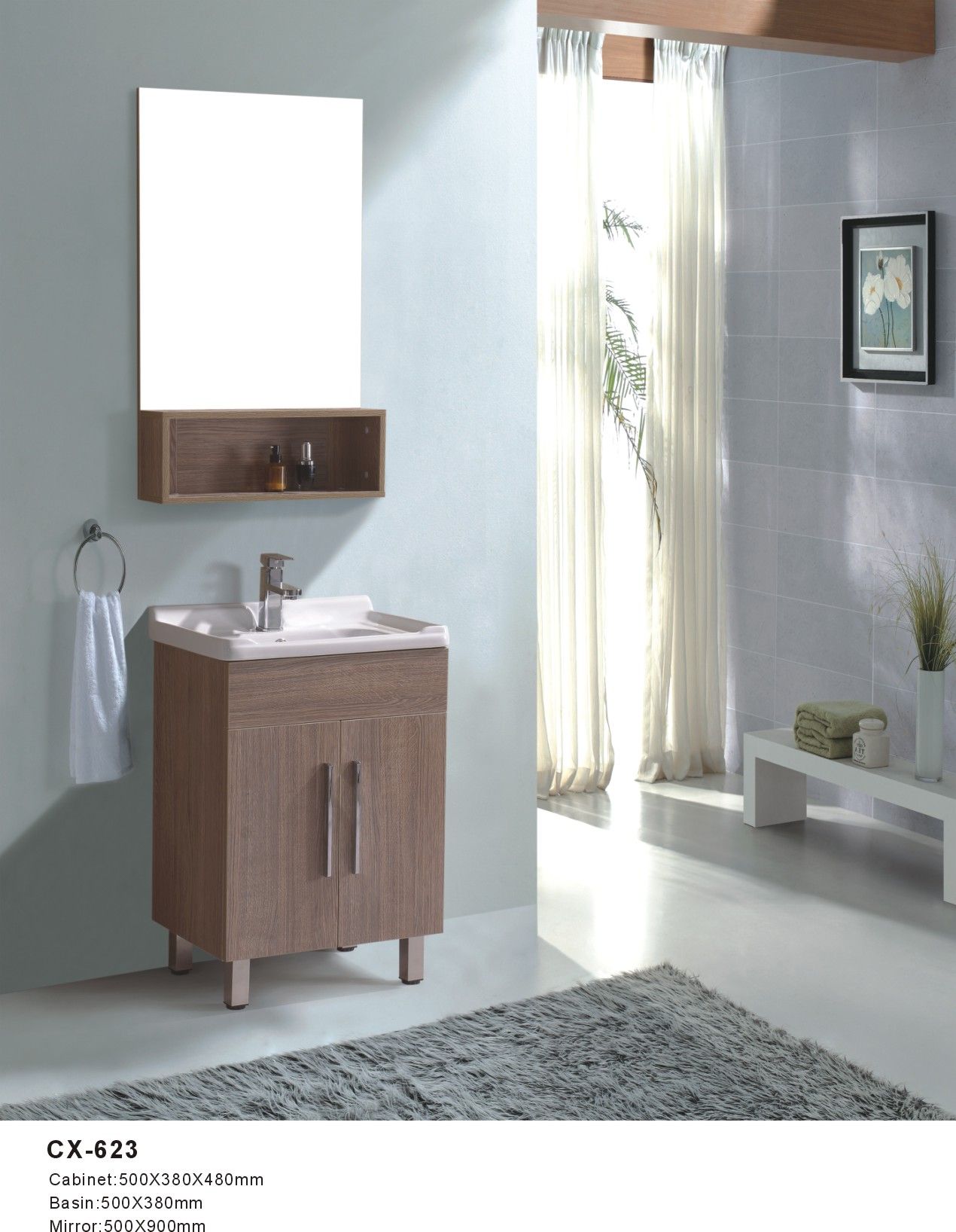 Wood Grain PVC Bathroom Cabinets with Two Doors
