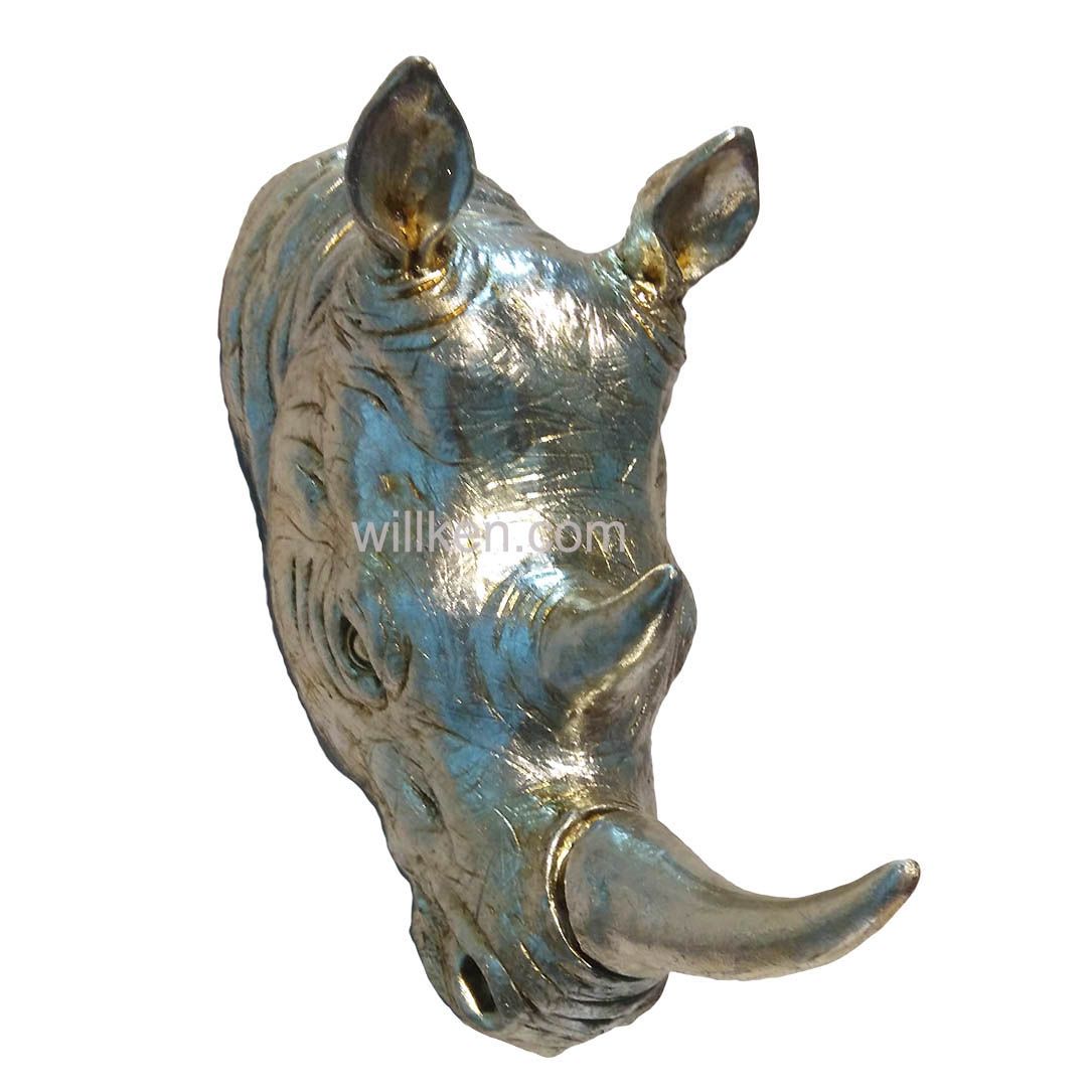 Resin Silver Rhinoceros Head Home Decoration Wall Art