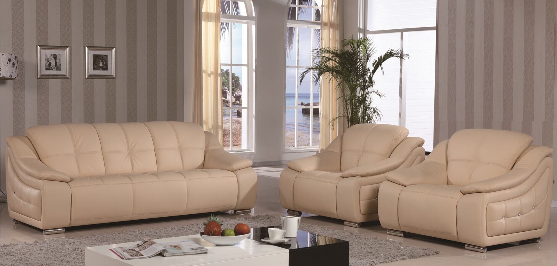 Thailand Beige Genuine Leather Sofa