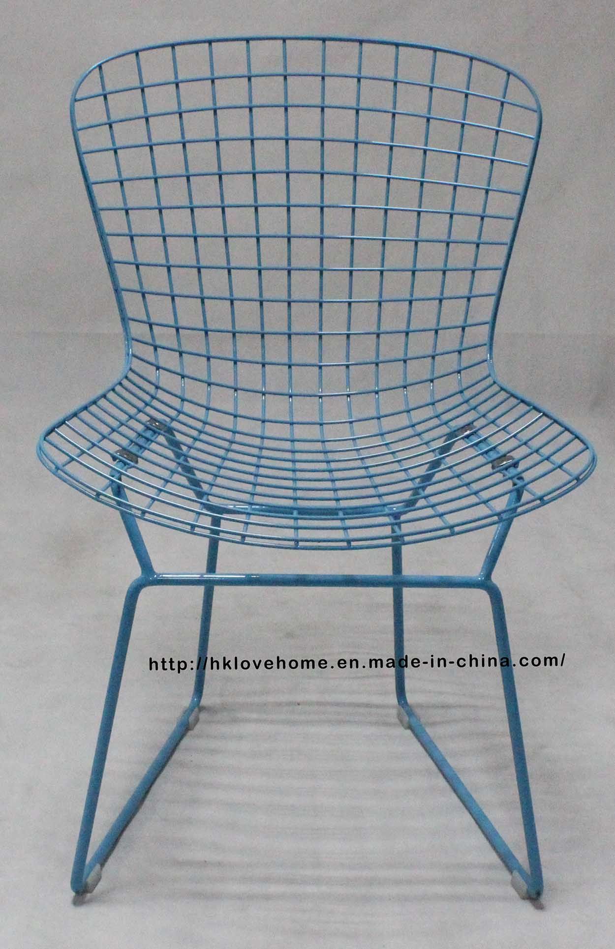 Modern Dining Restaurant Knock Down Metal Bertoia Blue Wire Chair