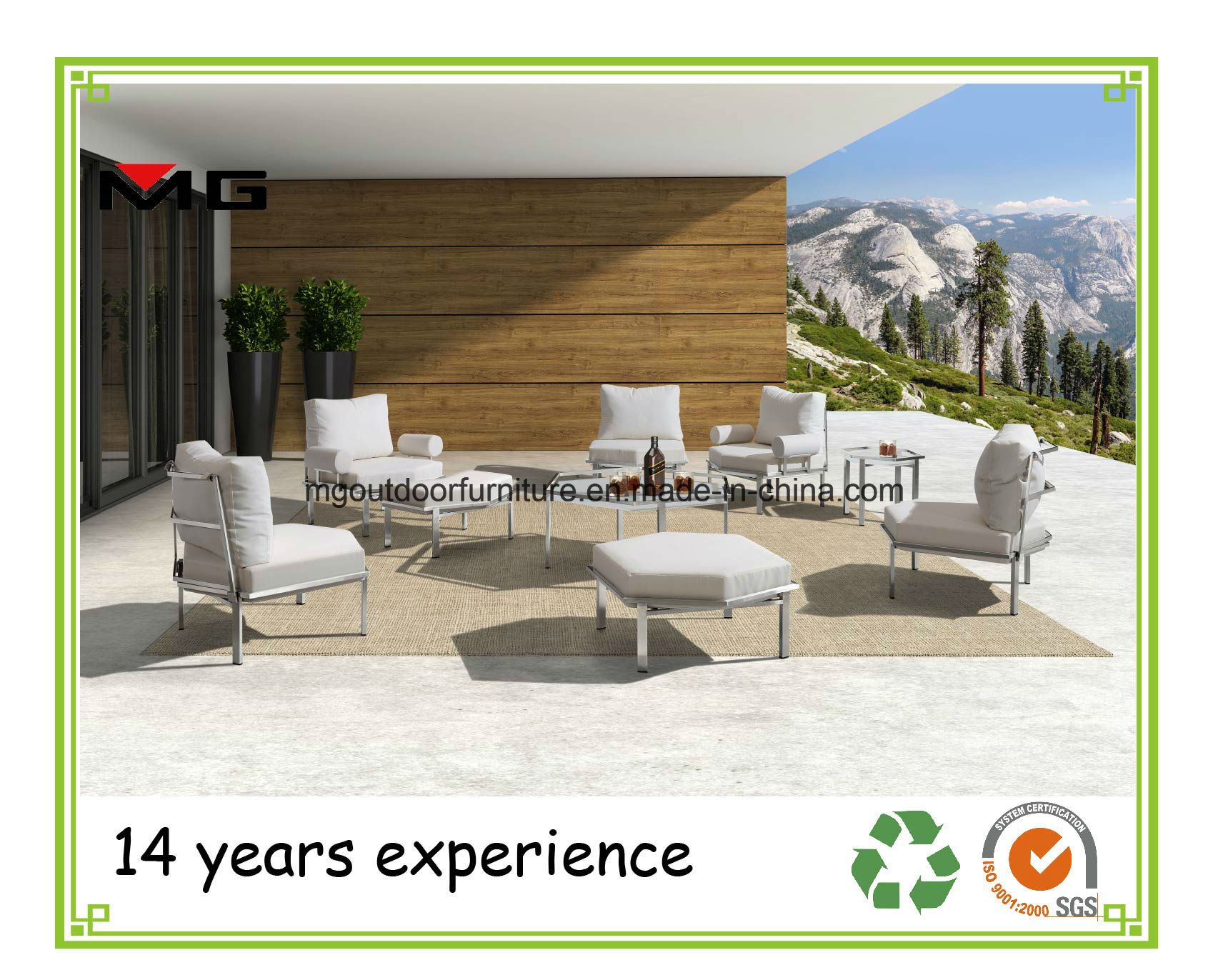 Outdoor Sectional Sofa Set with White Textile Cushions