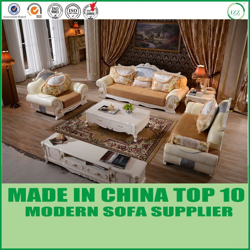 European Style Luxurious Living Room Top Grain Leather Sofa