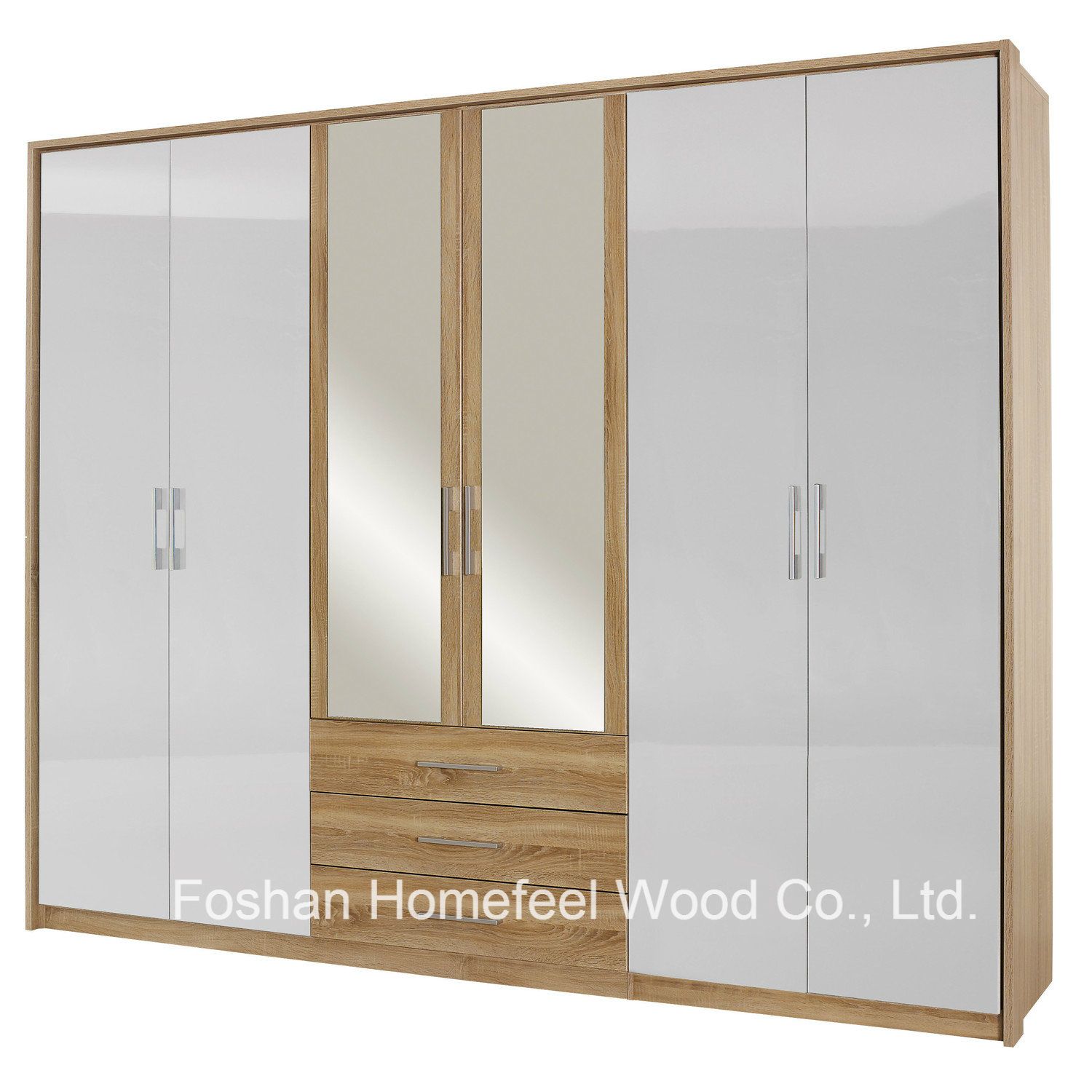 Bedroom Mirrored Combination 6 Door Wardrobe with Side Panels