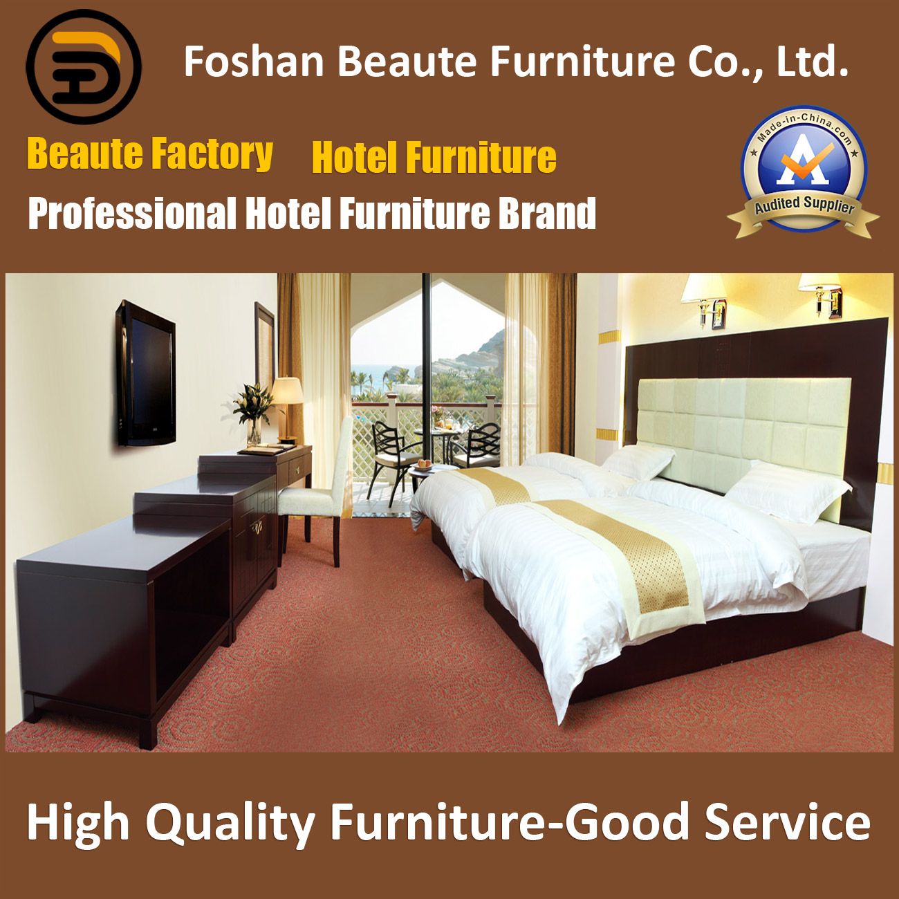Hotel Furniture/Luxury Double Bedroom Furniture/Standard Hotel Double Bedroom Suite/Double Hospitality Guest Room Furniture (GLB-0109866)