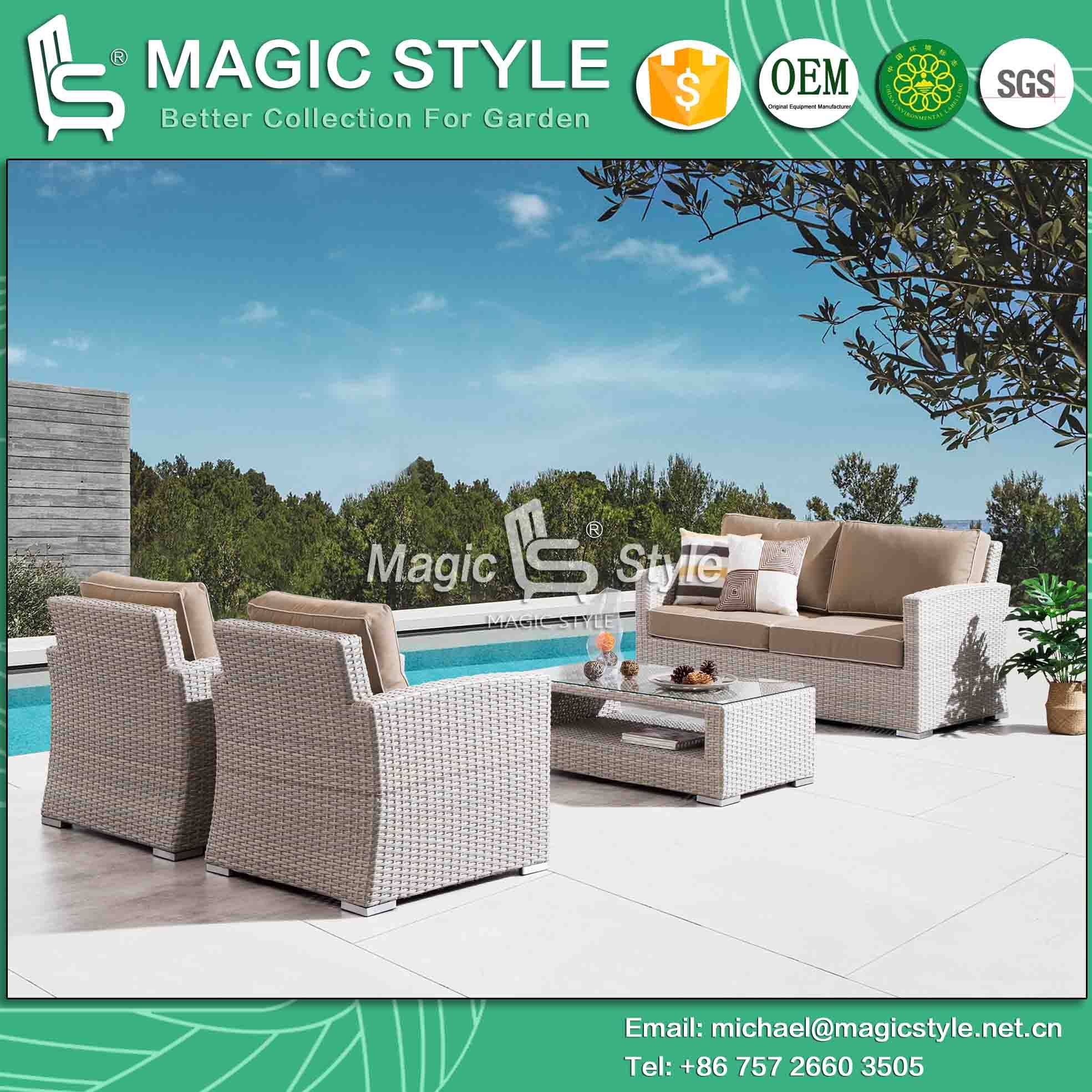 Rattan Wicker Sofa with Sunproof Cushion Outdoor Wicker 2-Seat Sofa Patio Single Sofa Leisure Sofa Set