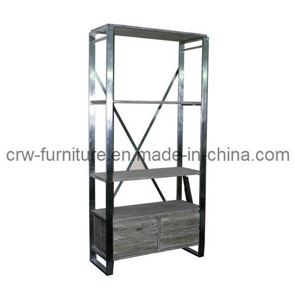 Oak Modern Black Stainess Steel Frame Bookcase (MFF-109)