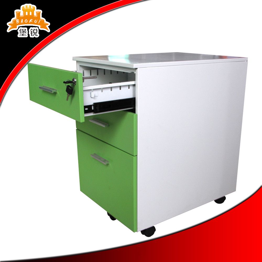 3 Drawer Green Color Movable Pedestal Cabinet