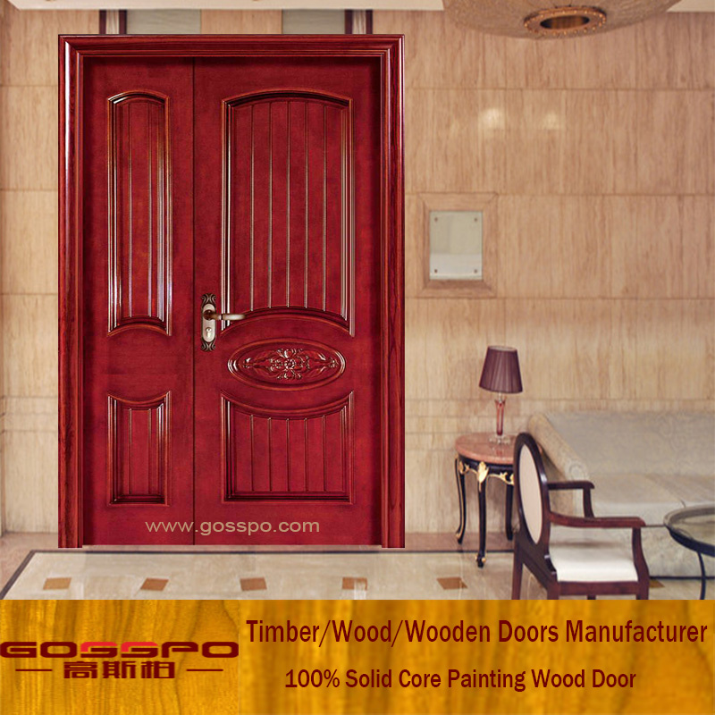 Sapele Home Front Door Design Unequal Double Wood Door (XS1-009)