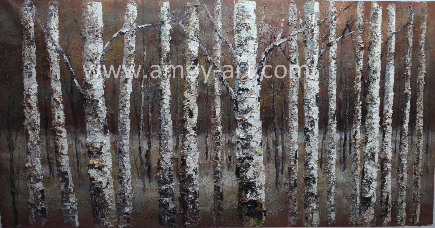 Winter Birch Tree Oil Paintings with Heavy Textural Effect for Home Decor