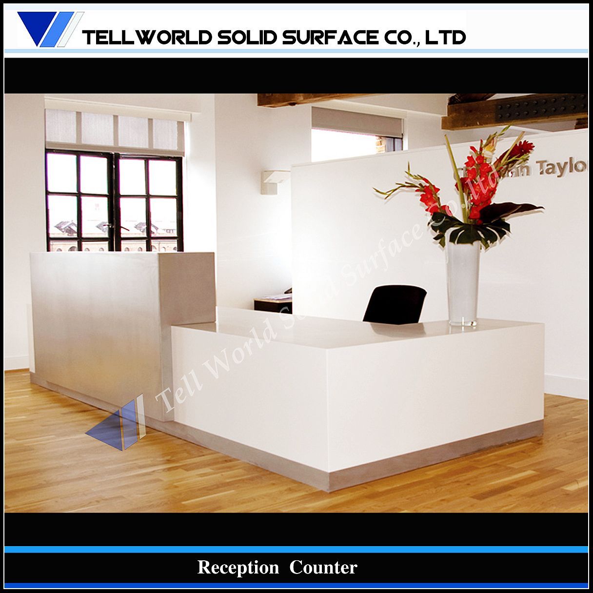 Modern White Acrylic Solid Surface Reception Counter Desk Design (TW-MART-016)