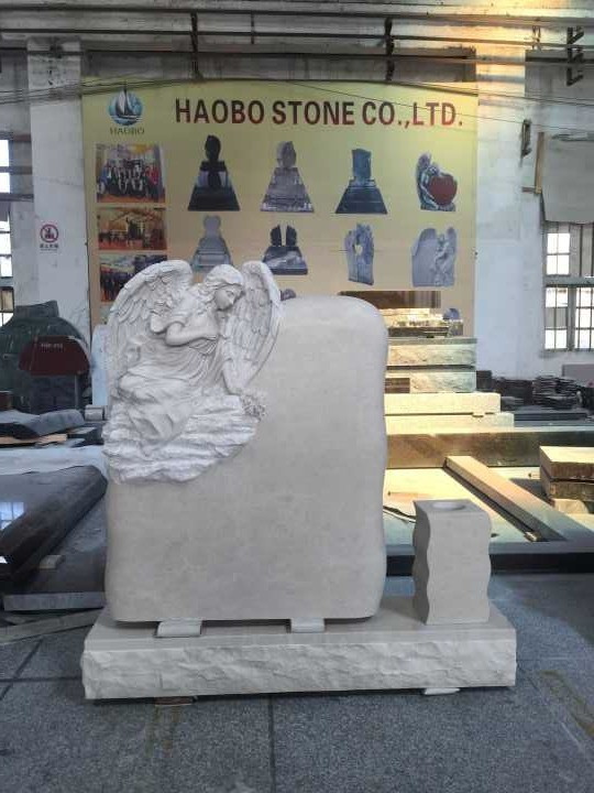 Beige Marble Angel Memorials with Vase