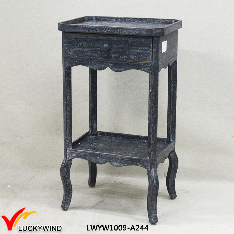 Farmhouse Vintage Wooden Side Table with Shelf