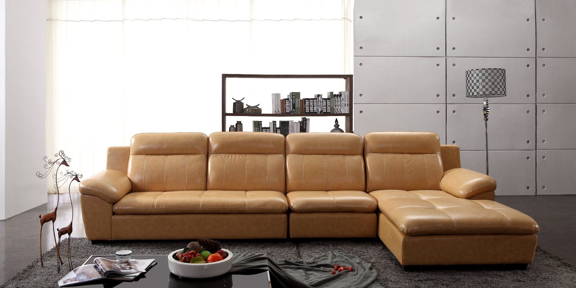 Big Comfortable Headrest L Shape Leather Sofa