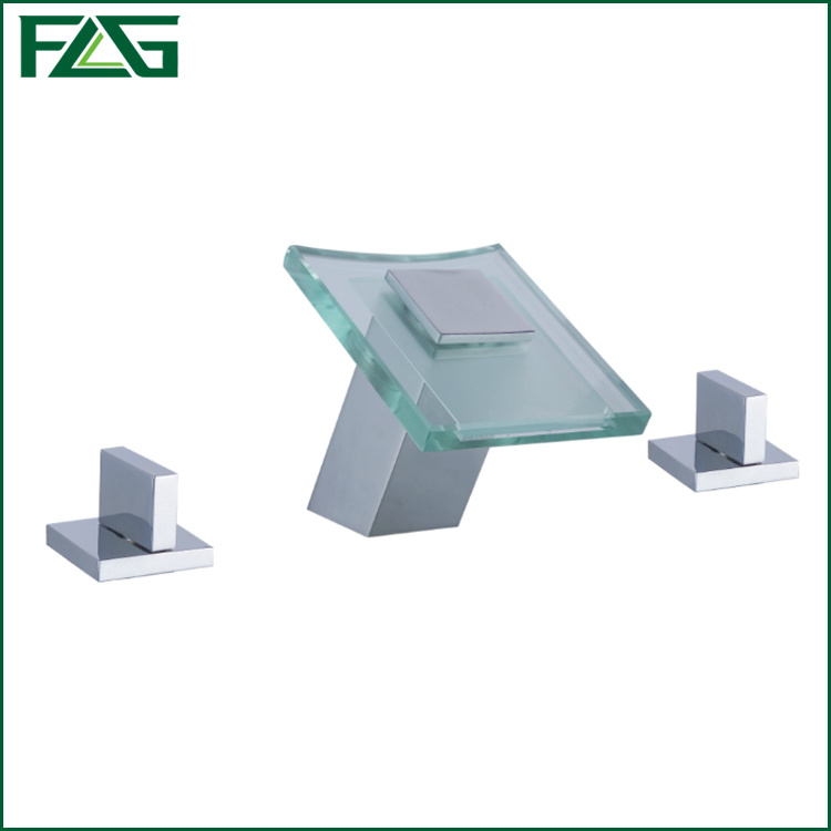 Flg Glass Waterfall Double Handle Basin Faucet Kitchen/Bathroom